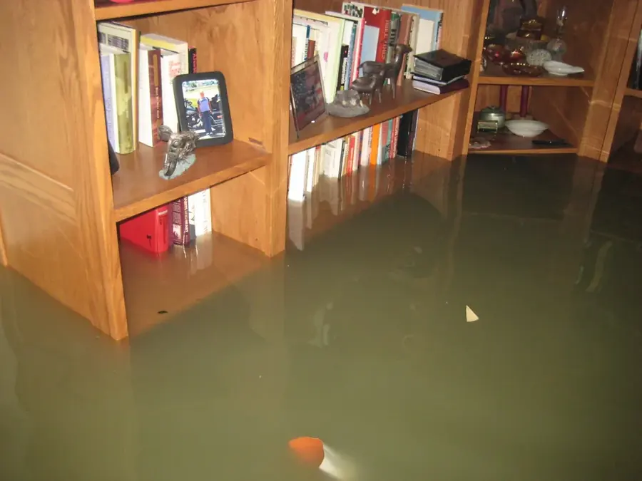 Flooded ground-floor North Hollywood apartment with muddy storm water across the floor