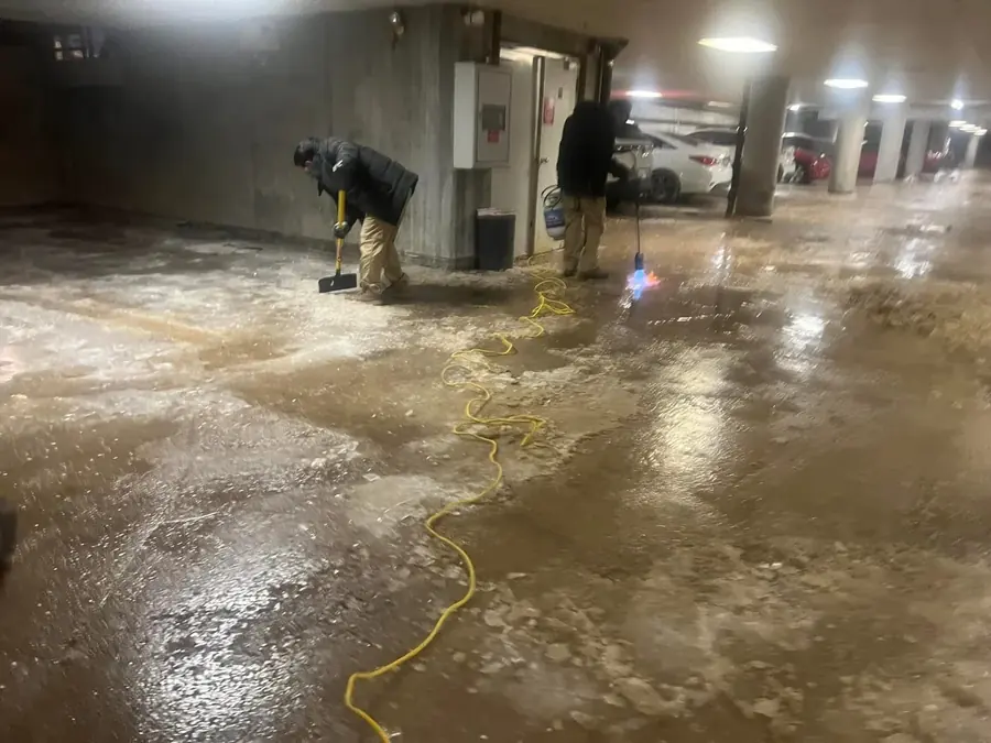 Crew extracting water from a commercial floor in North Hollywood